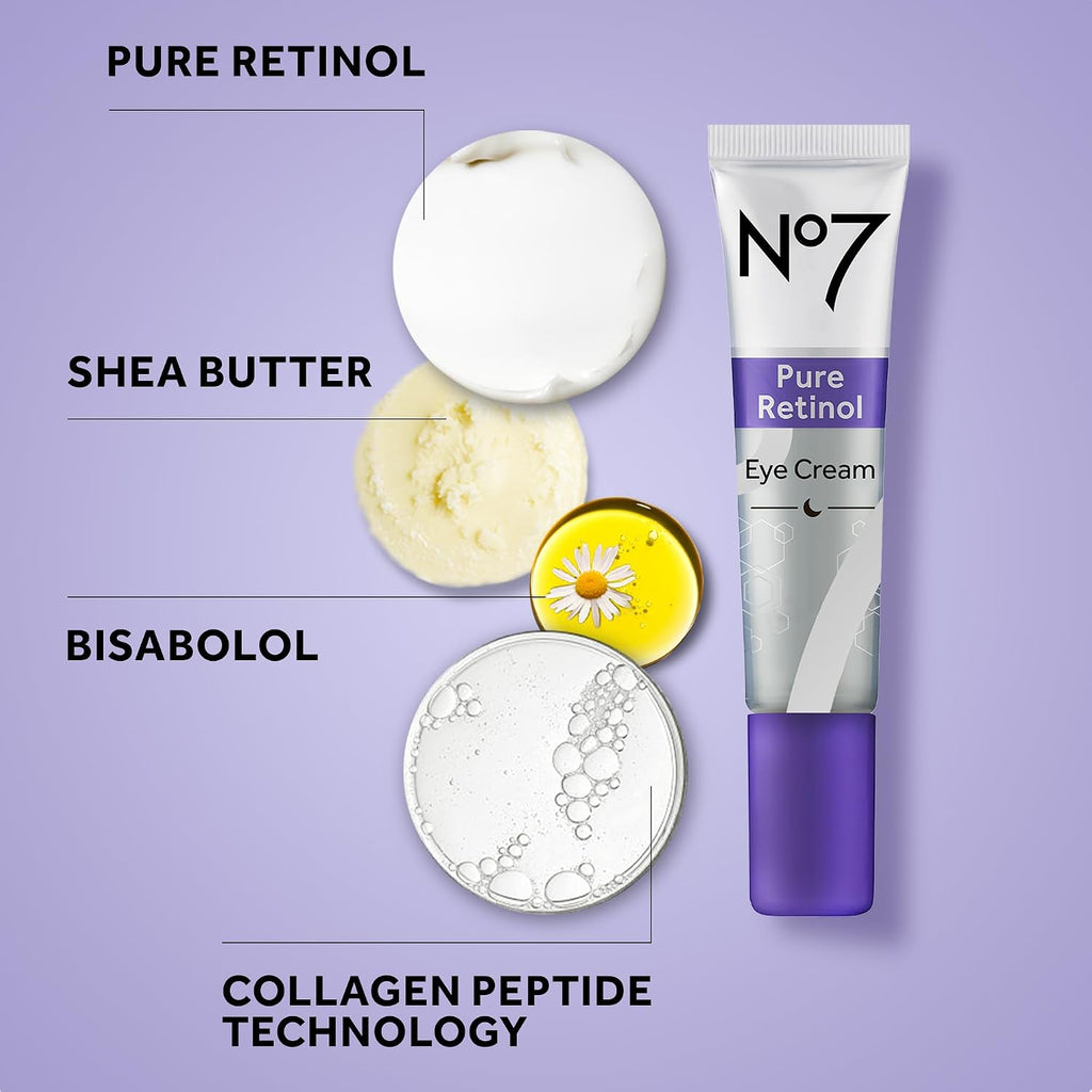 No7 Pure Retinol Eye Cream - Under Eye Cream For Wrinkles, Fine Lines & Puffiness With 0.5% Retinol - Infused With Shea Butter To Smooth And Hydrate Skin (0.5 Oz)