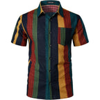 Parklees Men'S Cotton Linen Vintage Pattern Printed Old Style Shirt Casual Short Sleeve Button Down Retro Shirts