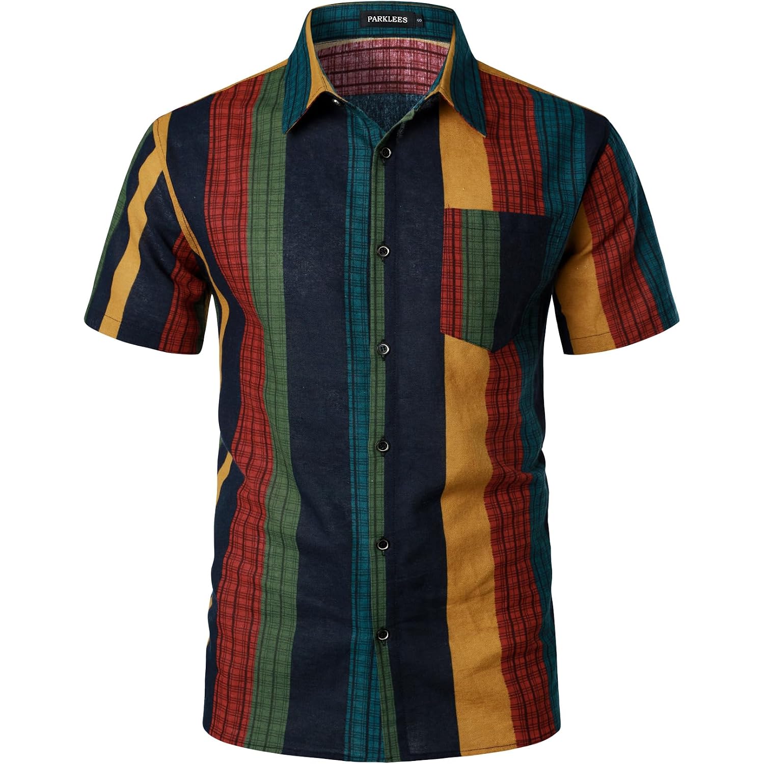 Parklees Men'S Cotton Linen Vintage Pattern Printed Old Style Shirt Casual Short Sleeve Button Down Retro Shirts