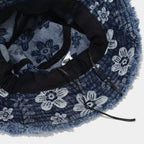 Frayed Unisex Sun Hats, Fashion Beach Bucket Hat for Men Women,Summer Outdoor Boy's Girls Boonie Cap Denim Floral L.blue