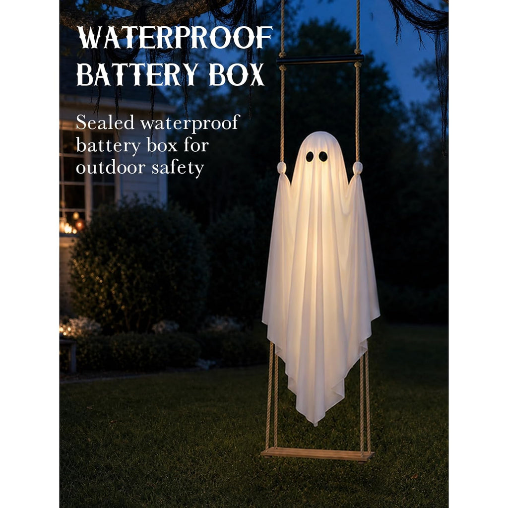 Halloween Decorations Outdoor 3.7Ft Pre-Assembled Hanging Swing Ghost With Remote Lights Spooky Hanging Ghosts For Porch Yard Tree Party