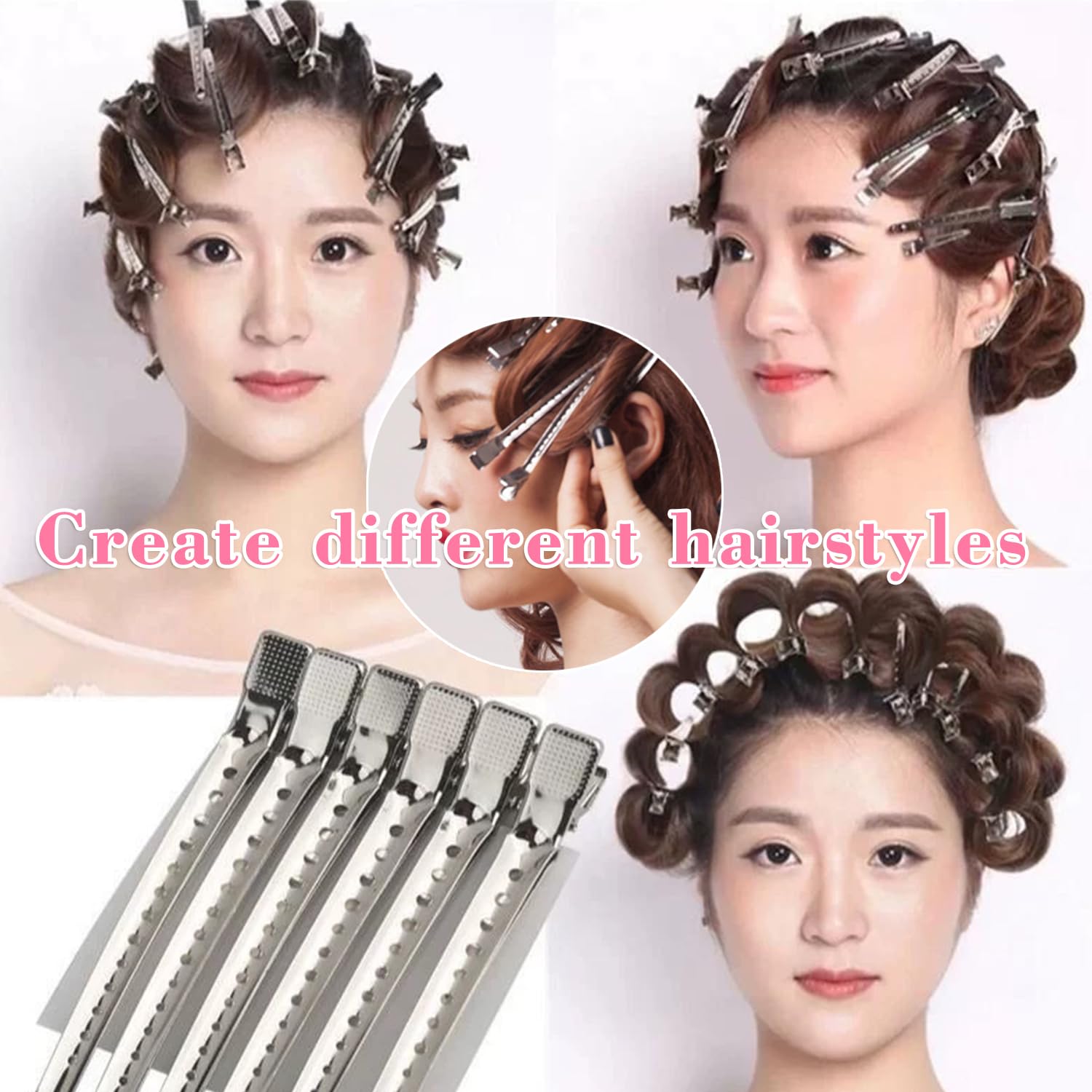 40 Pcs 3.5 Inch Duck Billed Clips,Metal Alligator Curl Hair Clips With Holes For Styling, Coloring, Thick Hair Rollers, Salon Use,Alligator Clips For Women For Thick Hair & Thin Hair,Silver