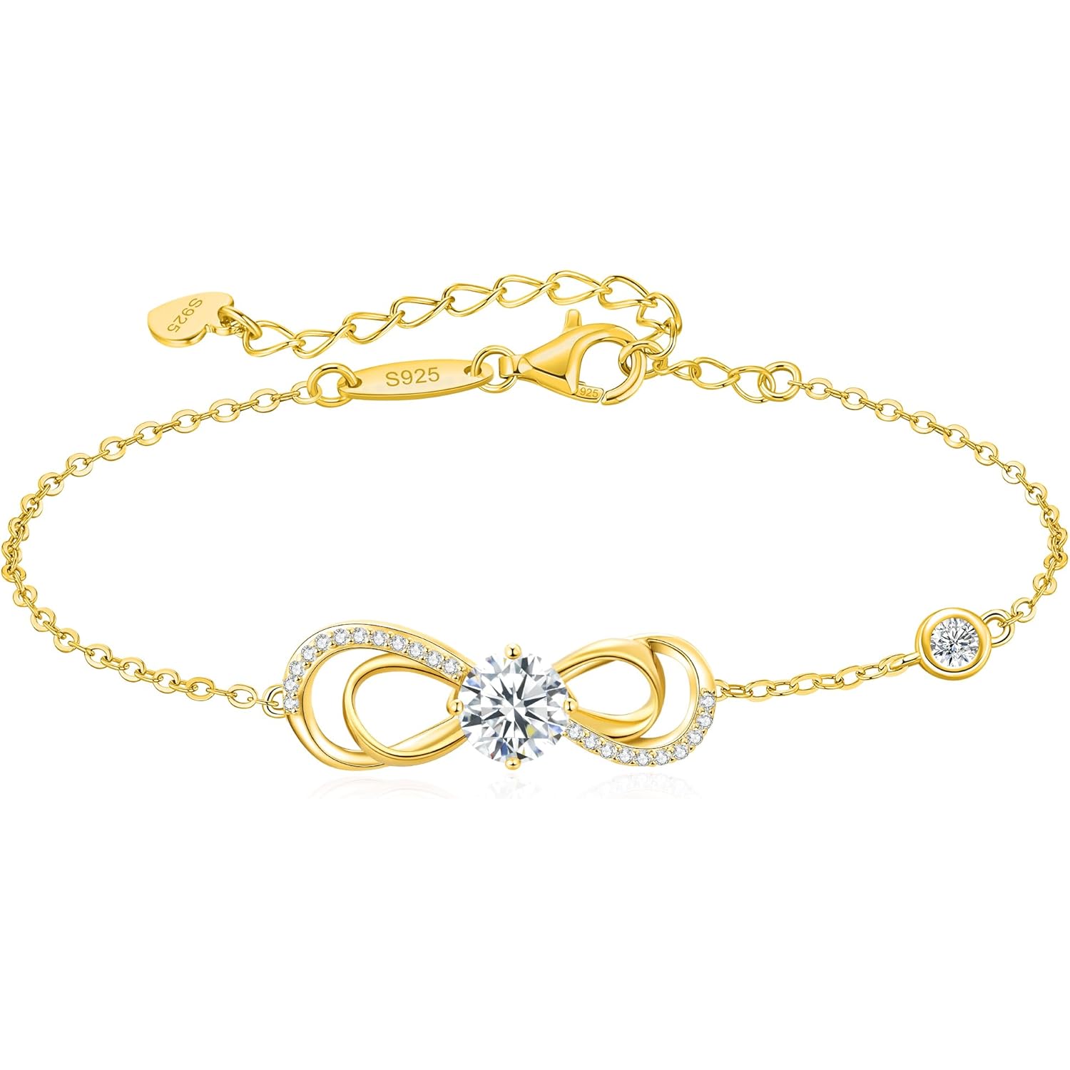 Seelove Moissanite Infinity Heart Bracelets for Women,Mothers Day Gift,925 Sterling Silver,18K Gold Plated,Adjustable Anniversary Birthday Fine Jewelry Gifts for Wife
