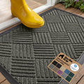 Gorilla Grip 100% Waterproof All-Season Weathermax Doormat Us Designed Natural Rubber, Stain Fade Resistant, Low Profile Indoor Outdoor Door Mats, Easy Clean, 29X17 Gray Diamond