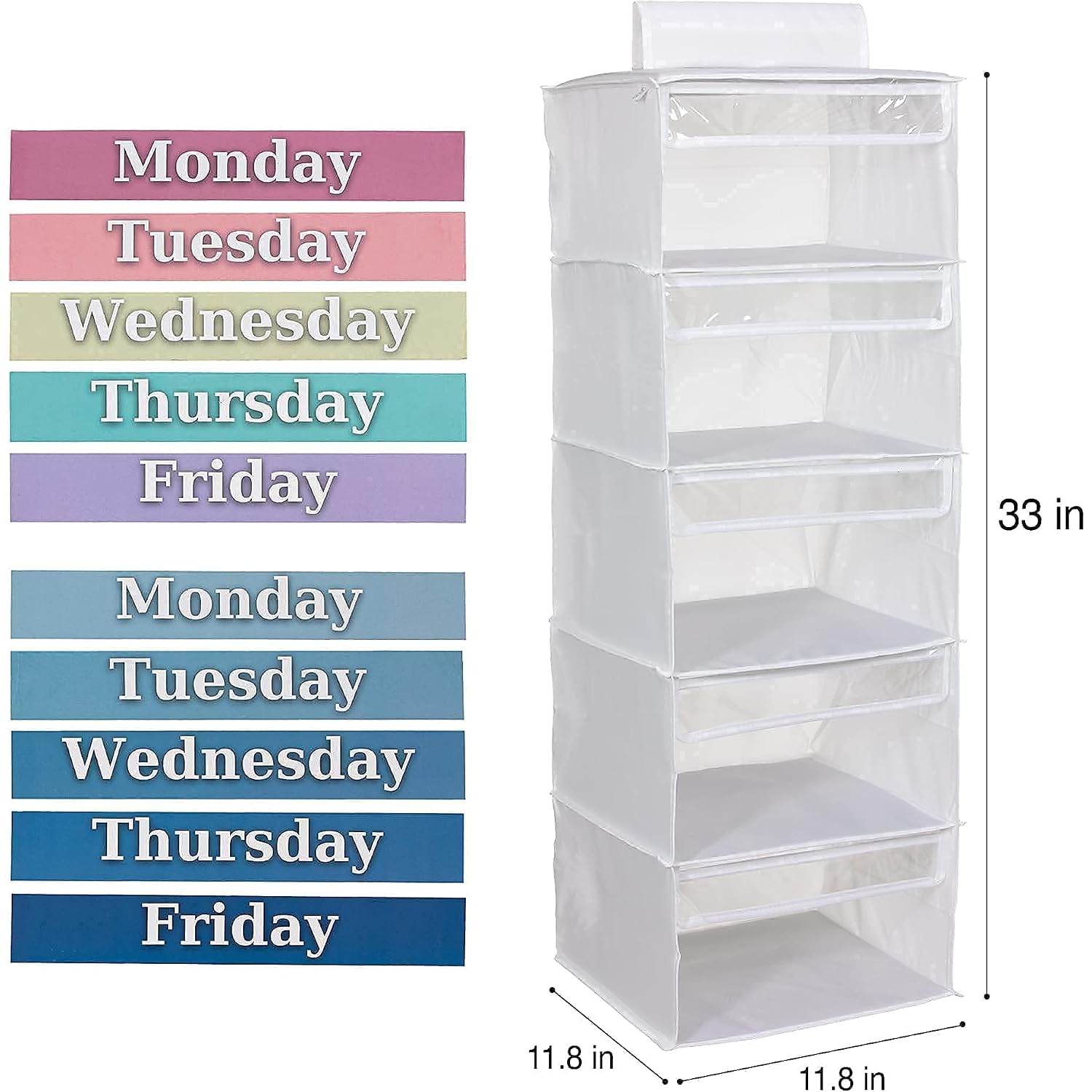 Three Sweet Peas Co Monday Through Friday Hanging Weekly Clothes Organizer For Kids