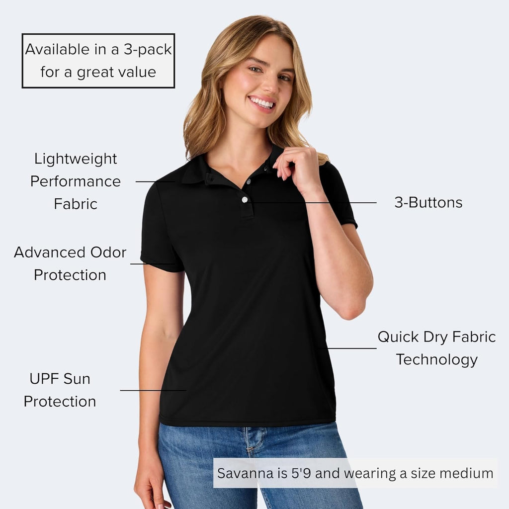Hanes womens Performance Polo, Single or 3-Pack, Sport Cool DRI Moisture-Wicking Polo Shirt, 40+ UPF Protection