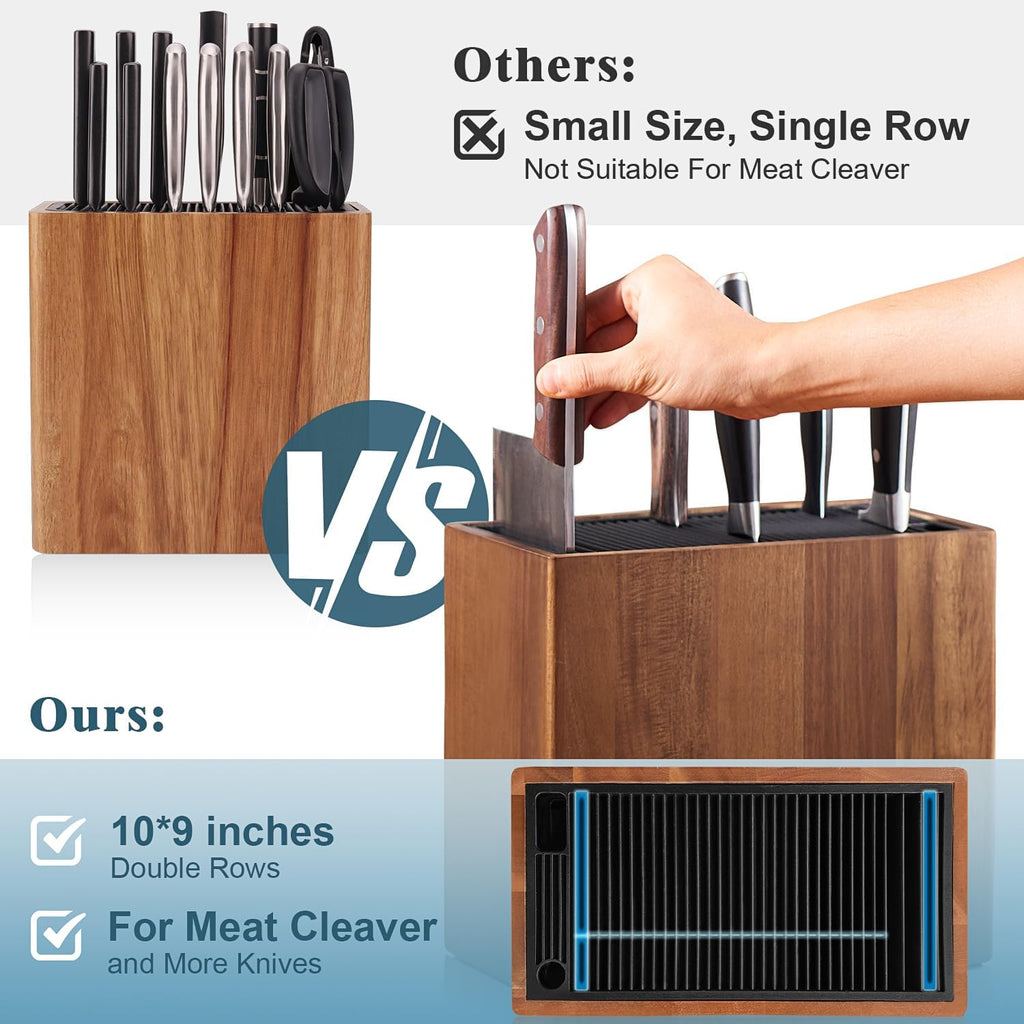 Xxl Acacia Wood Knife Holder – Large Universal Knife Block With Blade-Protecting Slots, Holds 26+ Knives, Scissors, And Sharpening Rods, Space-Saving Kitchen Storage Organizer