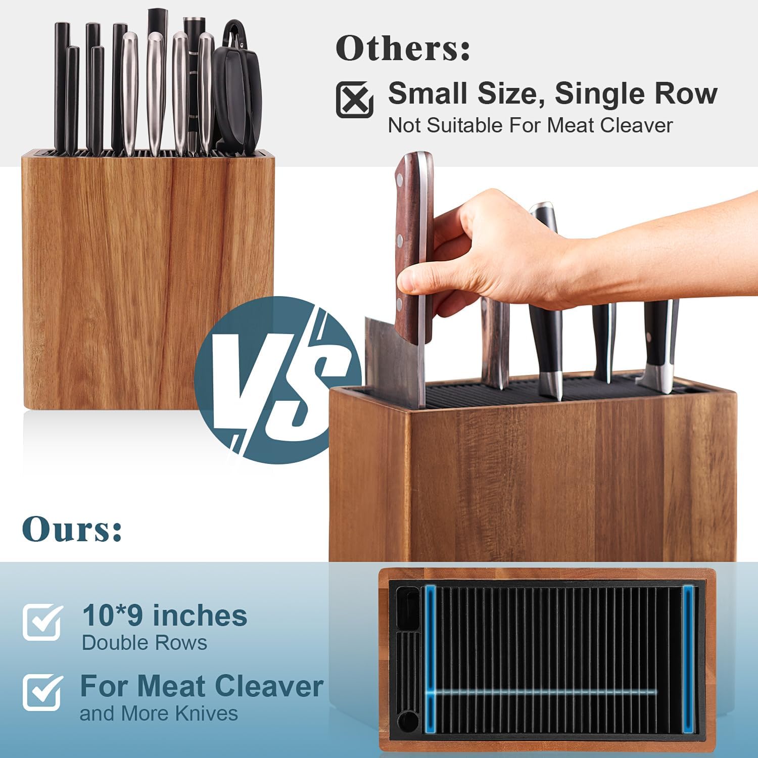 Xxl Acacia Wood Knife Holder – Large Universal Knife Block With Blade-Protecting Slots, Holds 26+ Knives, Scissors, And Sharpening Rods, Space-Saving Kitchen Storage Organizer