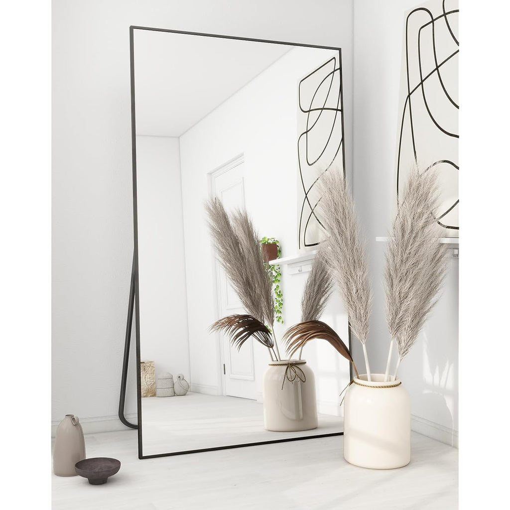 Koonmi 76"X34" Floor Mirror Full Length, Bedroom Floor Body Mirror With Stand, Large Black Mirror, Leaning, Standing Or Hanging Horizontally/Vertically