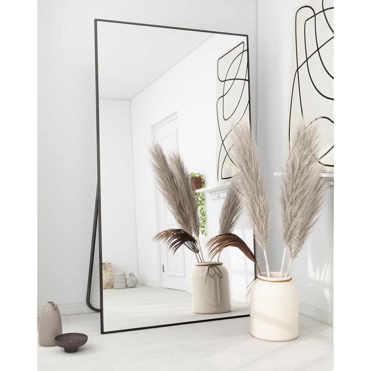 Koonmi 76"X34" Floor Mirror Full Length, Bedroom Floor Body Mirror With Stand, Large Black Mirror, Leaning, Standing Or Hanging Horizontally/Vertically