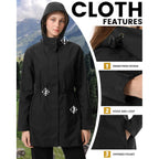 Women'S Rain Jacket Packable Long Raincoat Hooded Plaid Lined Trench Coat Waterproof Windproof Lightweight For Outdoor