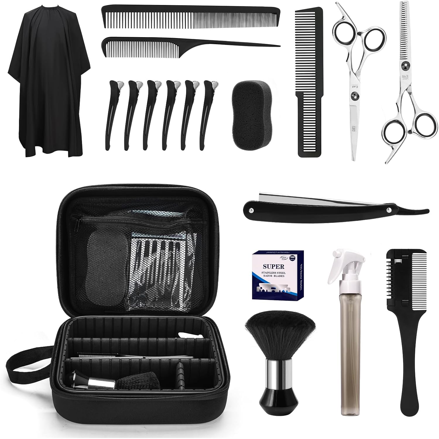 14Pcs Hair Cutting Kit With Barber Bag, Haircut Scissors, Barber Cape With Adjustable Neck Size&Neck Duster Brush, Profesional Barber Accessories For Barber/Salon/Home