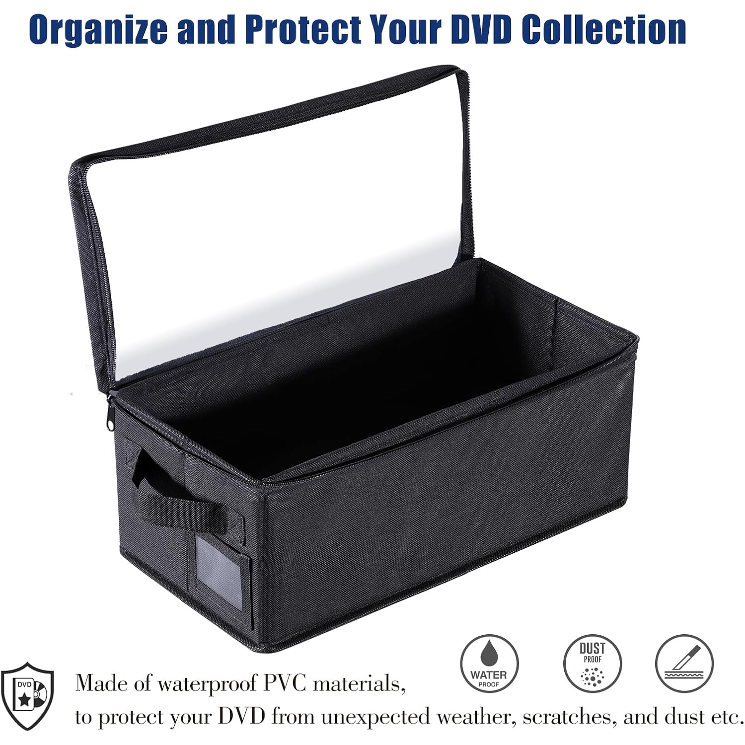 Ccidea Dvd Storage Box With Clear Window - 15.75" Foldable Media Organizer, Premium Zipper Closure, Holds 27+ Dvds, Dustproof Non-Woven Fabric, Reinforced Handles & Label Slot (2)