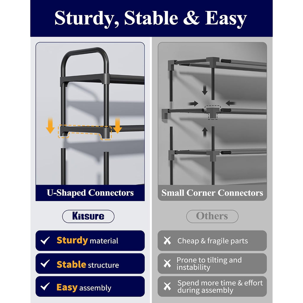 Kitsure Shoe Rack, 39" Wide Extra-Long Shoe Organizer, 3-Tier, Black | Closet, Front Door Entrance, Entryway, Stackable & Detachable Shelf, Closet Organizers And Storage