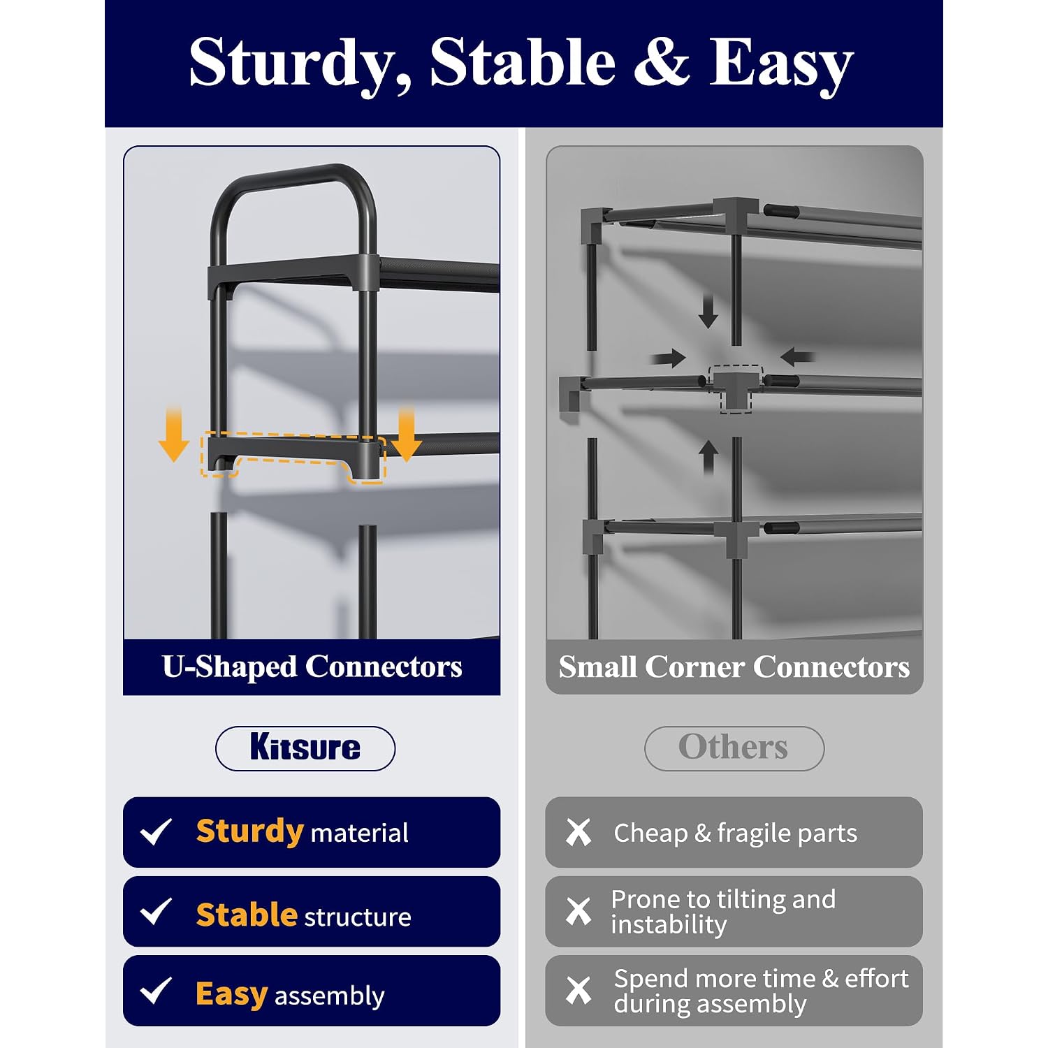 Kitsure Shoe Rack, 39" Wide Extra-Long Shoe Organizer, 3-Tier, Black | Closet, Front Door Entrance, Entryway, Stackable & Detachable Shelf, Closet Organizers And Storage