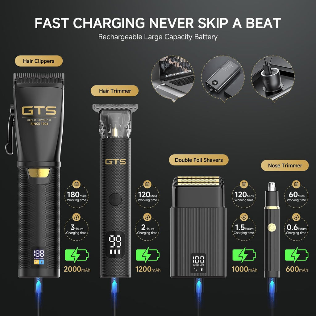 GTS Hair Clippers for Men Professional, Beard Trimmer Kits & Sets, Cordless Mens Hair Trimmer, Electric Shavers, Haircutting Machine with LED Display, for Barber 4 in 1