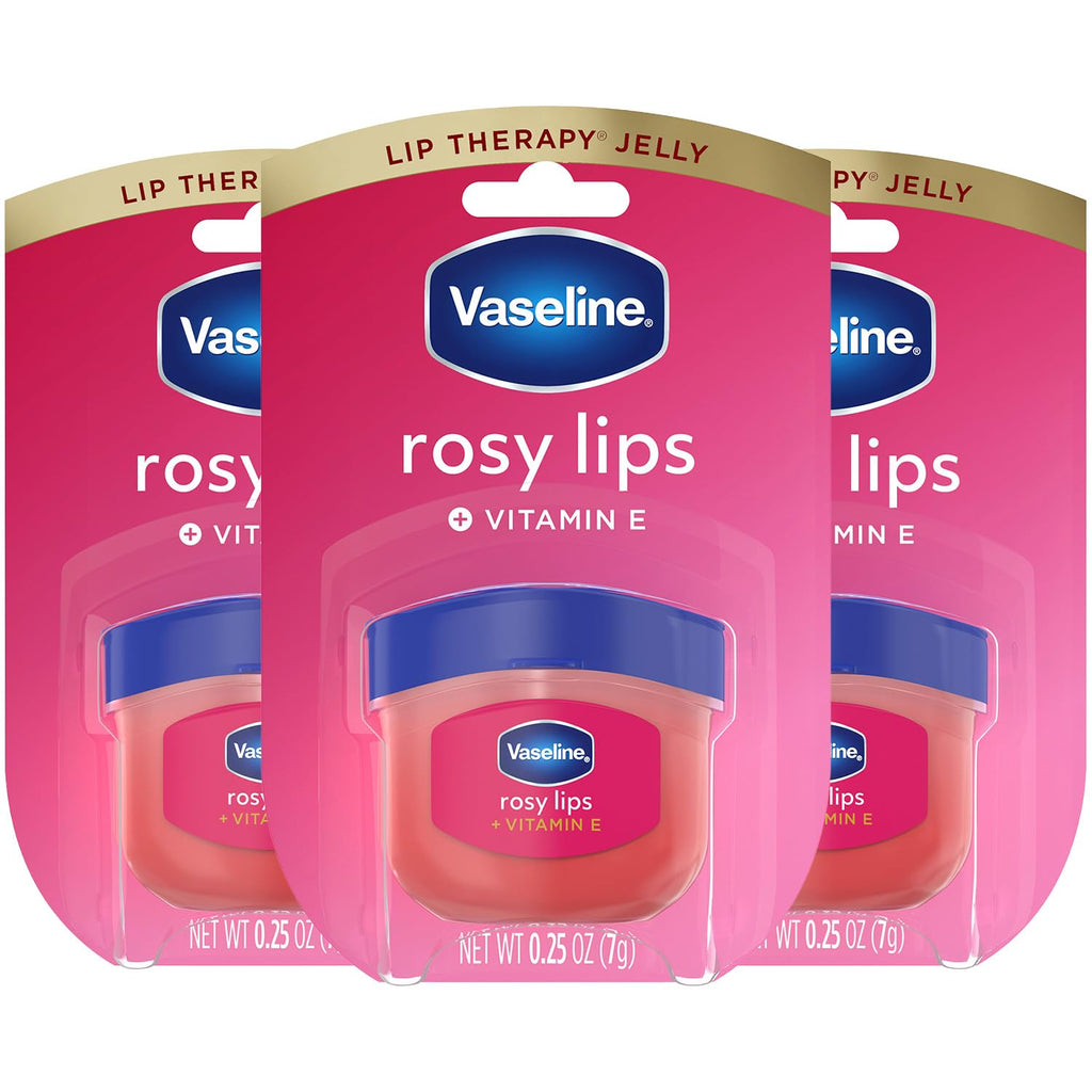 Vaseline Lip Therapy Rosy Lips 3-Pack – Moisturizing Lip Balm For Very Dry Lips In Mini Jars, 0.25 Oz.