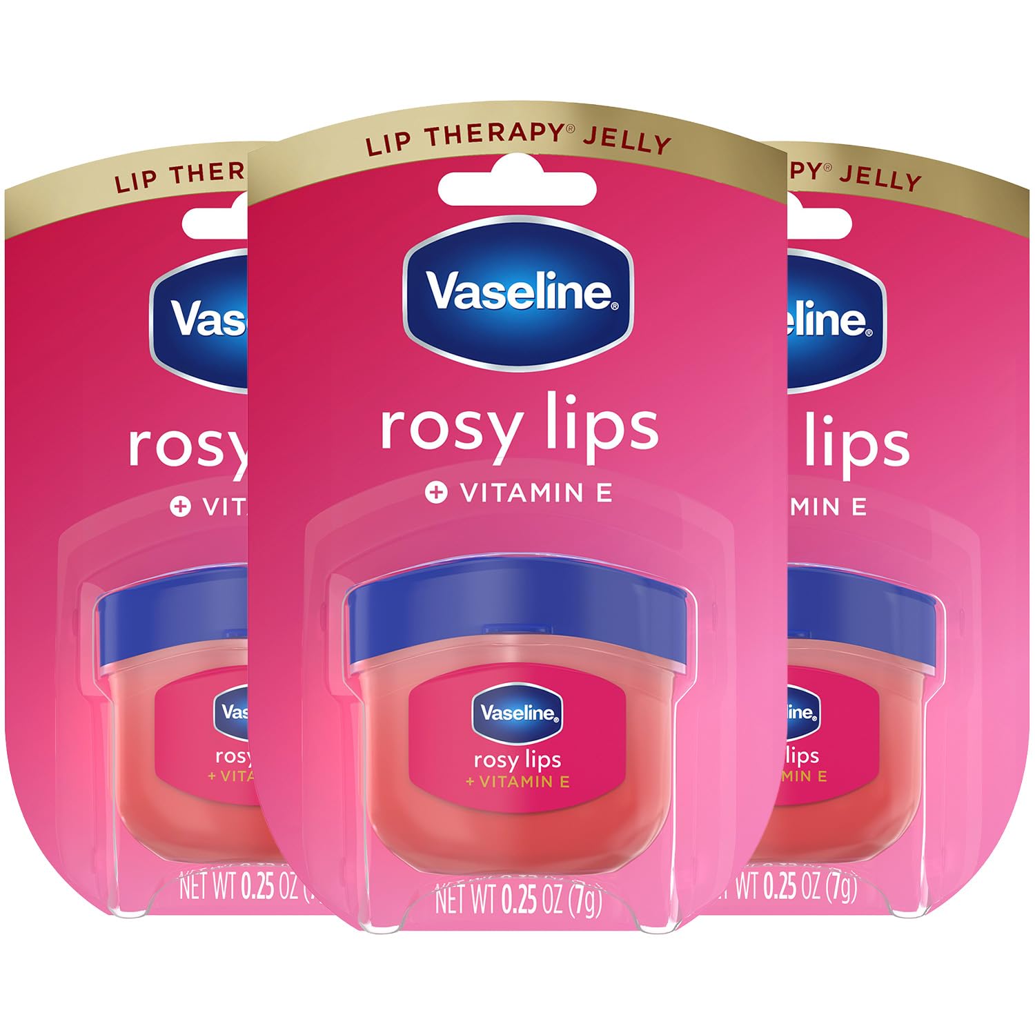 Vaseline Lip Therapy Rosy Lips 3-Pack – Moisturizing Lip Balm For Very Dry Lips In Mini Jars, 0.25 Oz.
