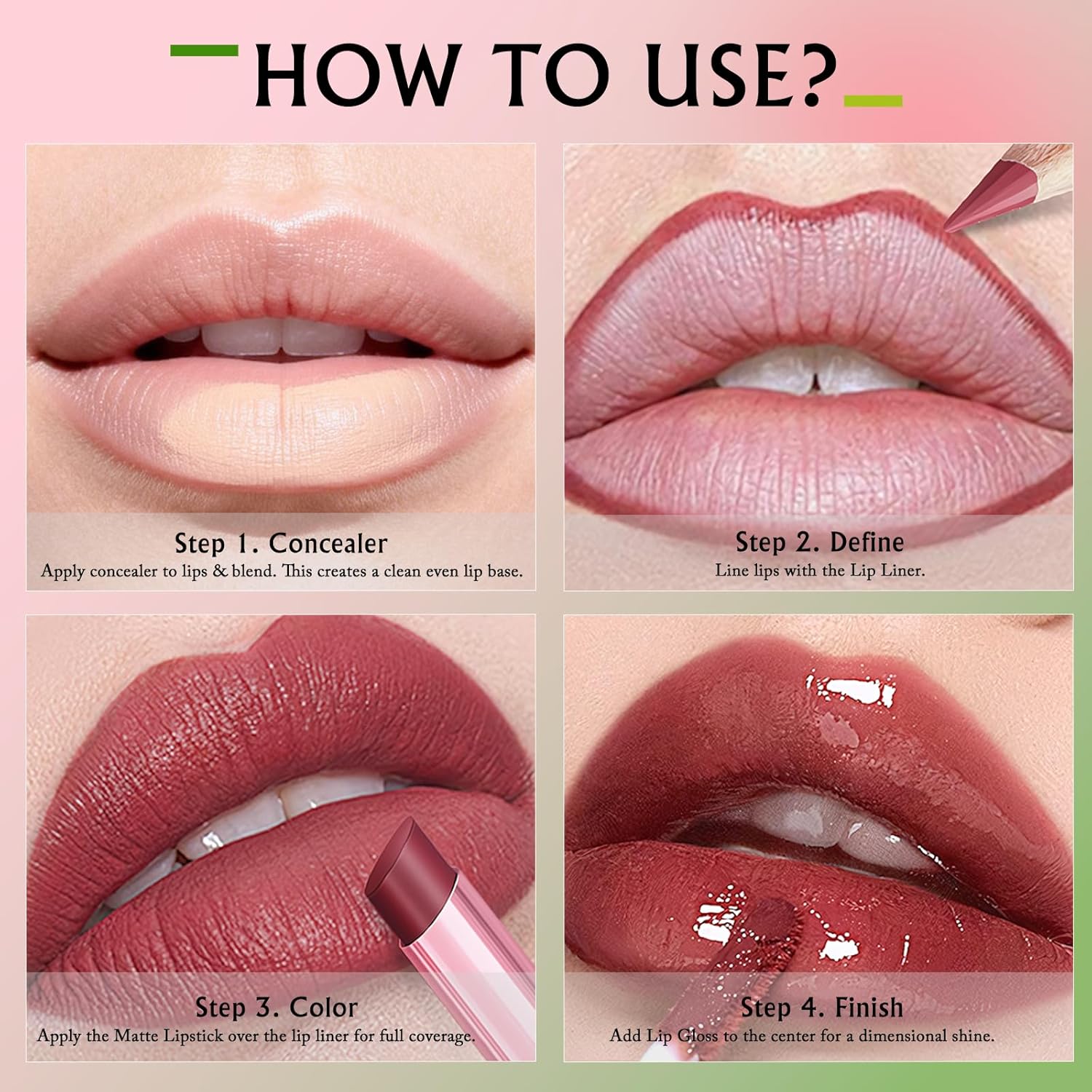 Nude Pink Lip Kit - Matte Lipstick Cream Lip Liner and Gloss Set High Pigment Plumping Lip Pencil Moisturizing Lightweight Liquid Lipstick Smooth Buildable Long Lasting Lip Combo Makeup