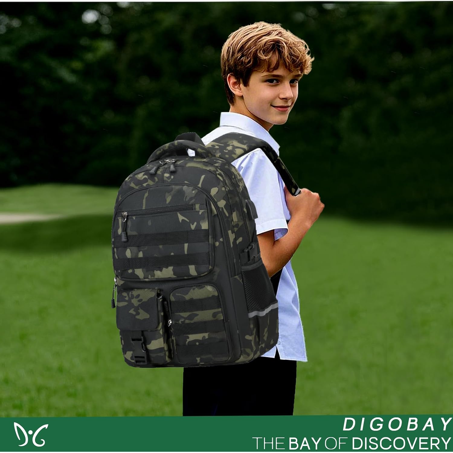 Camo Backpack For Boys With Lunch Box Pencil Case Usb Charging Port | Tactical Boys Backpack For School Kids Military Army Schoolbags For Boy Teens Kids Elementary Middle High, Black Grey Camo