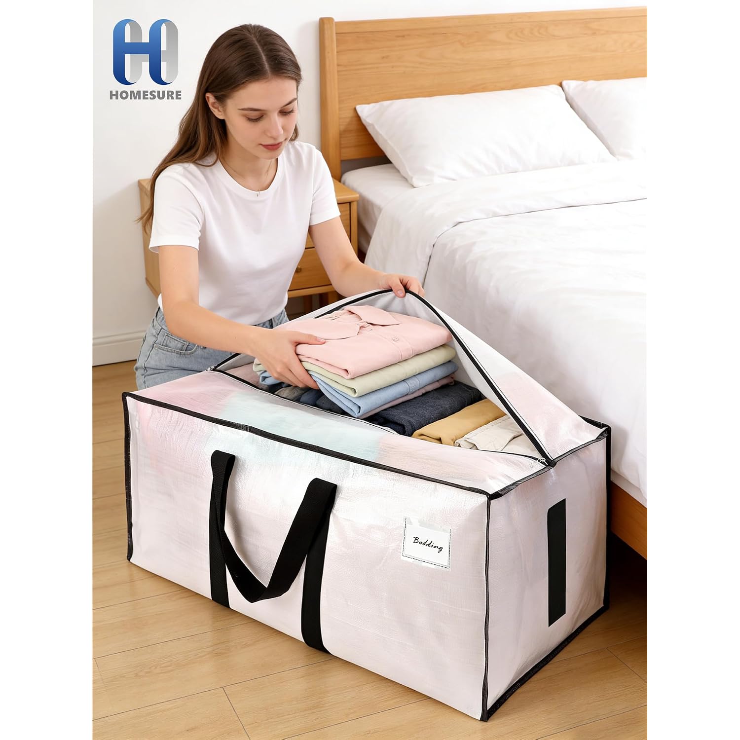 Supports 200Lbs Heavy Duty Moving Bags - Strong Zipper & Wrap-Around Handles - Water-Resistant Storage Totes, Durable Alternative To Moving Boxes - 8 Pack - Semi-Transparent