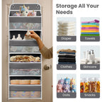 Over The Door Organizer With Lifetimewarranty, 4 Shelves & 4 Side Pockets, Large Storage Rack Holds 44Lb, Heavy-Duty Reinforced Mesh Shelf For Bathroom, Closet, Toy Organization, Shoes, Towels, Grey