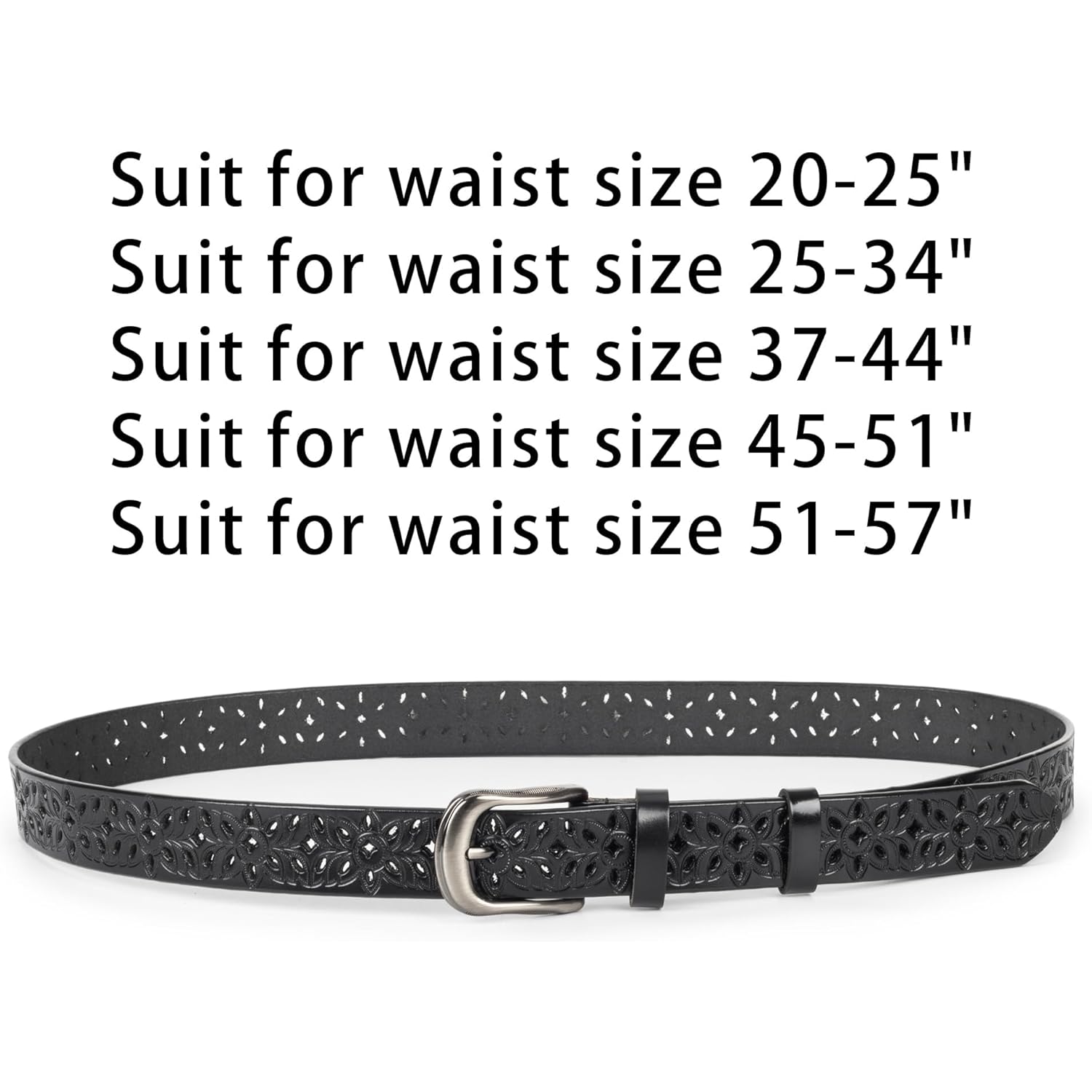 Womens-Hollow Flower Genuine-Leather-Belts - 1.2" Wide Plus Size Soft Leather Belt for Jeans Dresses Pants
