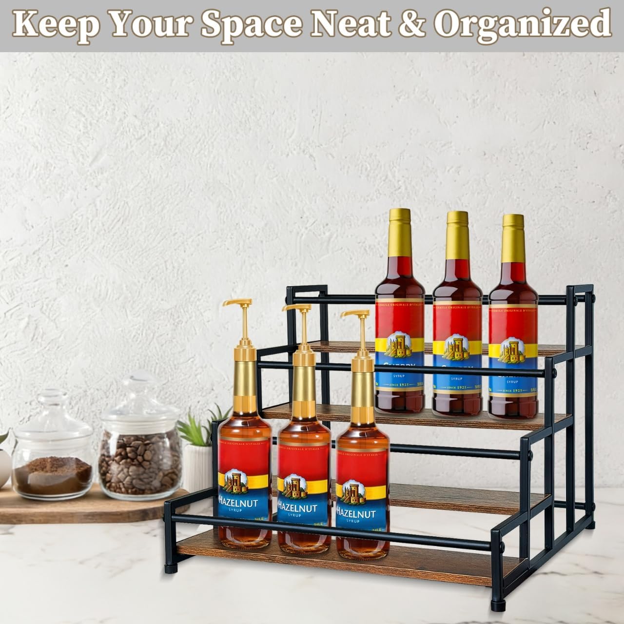 4-Tier Coffee Syrup Organizer 20 Bottles Syrup Rack For Coffee Bar Organizer, Coffee Syrup Stand Holder