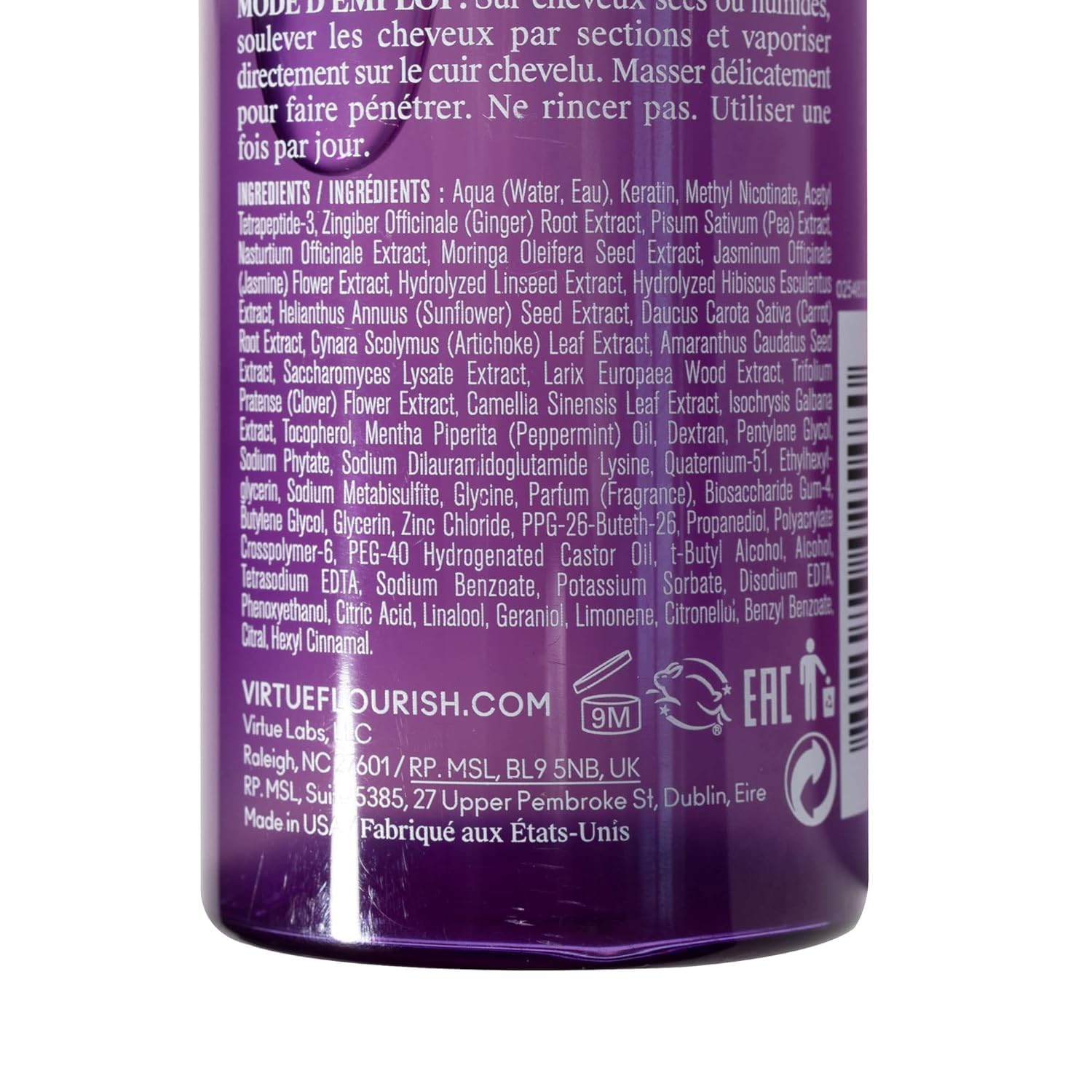 Virtue Flourish Hair Thinning Density Booster Spray Treatment, Hair Growth Product Thickens Hair, Sulfate Free, Color Safe