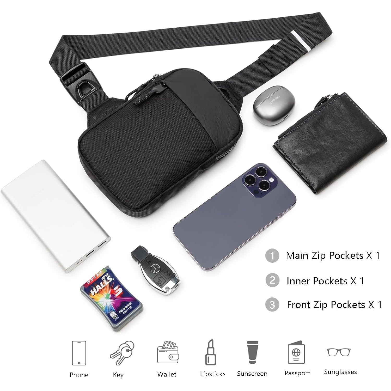 Mini Sling Bag For Men Women, Small Crossbody Casual Utility Chest Phone Bag For Travel Workout