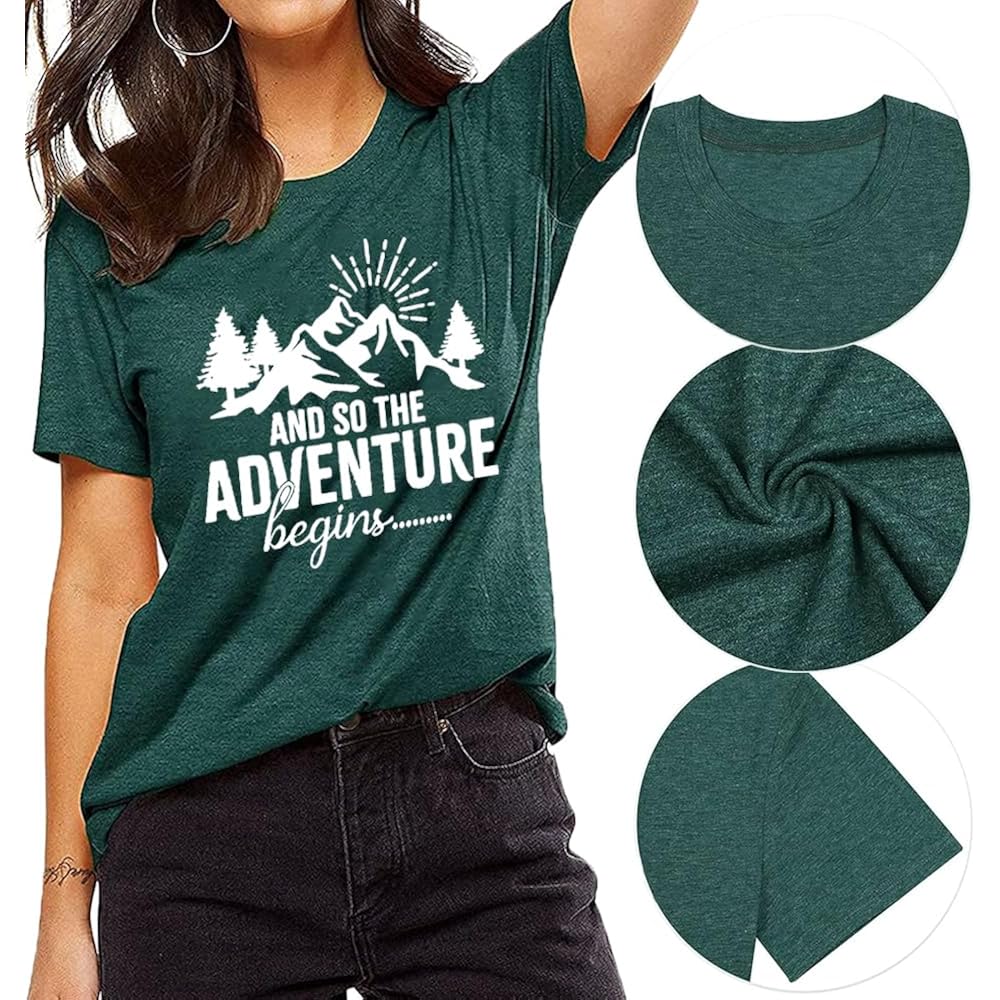Women Mountain Shirts and So The Adventure Begins Tshirt Sunshine Moon Nature Pine Graphic Tees Heart Let's Go Find It Top Green