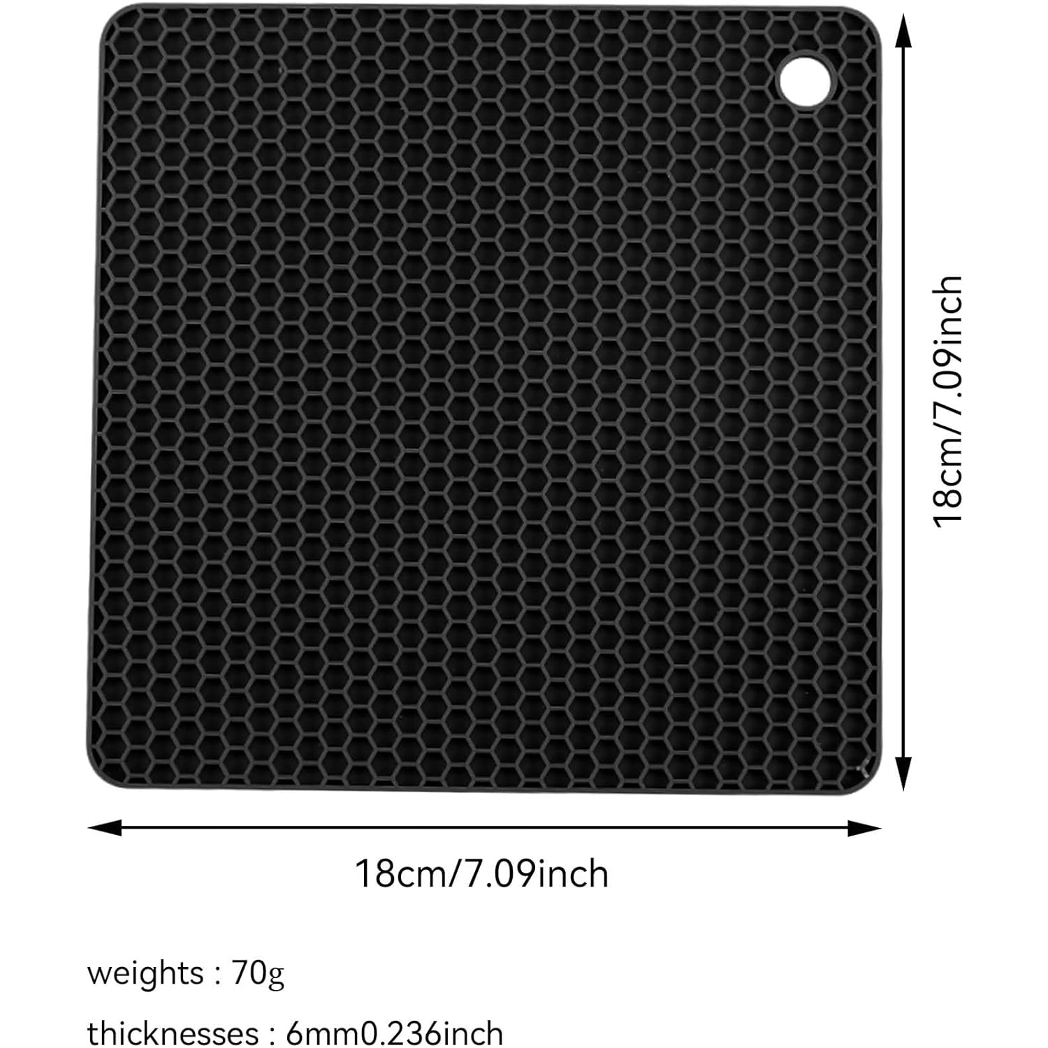 Silicone Trivet Mats,Heat Resistant Pot Holders, Multipurpose Non-Slip Hot Pads for Kitchen Potholders, Hot Dishers, Jar Opener, Spoon Holder, Food Grade Silicone(Black Size Square 7.1''x7.1'')