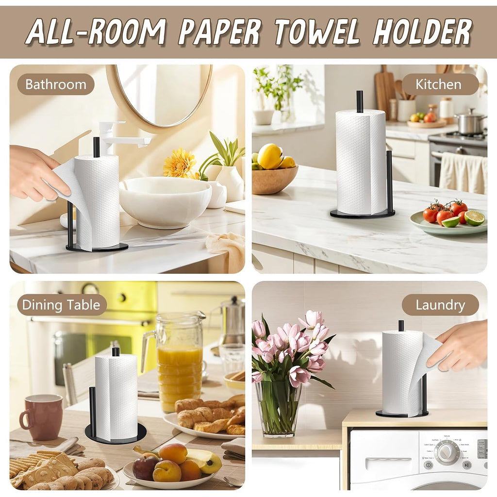Paper Towel Holder Countertop, Premium Stainless Steel Black Paper Towel Holder With Anti Slip & Waterproof, Freestanding Countertop Paper Towels Holder For Kitchen, Tabletop, Bathroom