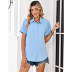 Women Blouses Short Sleeve Button Down Shirts Business Casual Dressy Work Tops Summer Spring Clothes