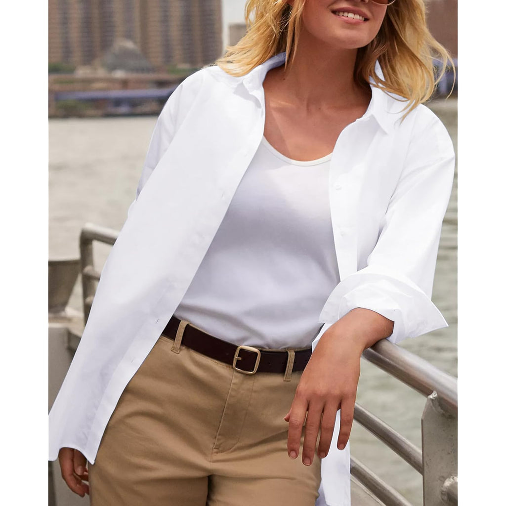 Button Down Shirts for Women Oxford Long Sleeve Dress Shirts Cotton Collared Wrinkle Free Blouse Tops