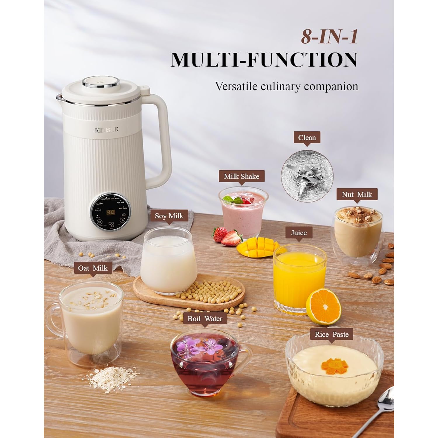 Kidisle 8 In 1 Nut Milk Maker Blender, 32Oz Homemade Soy, Almond, Oat, Coconut, Plant Based And Non Dairy Beverages, Automatic Soybean Machine With Delay Start/Keep Warm/Boil Water, Cream