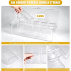 Condiment Tray with Stainless Steel 5 Spoons, 5 Forks and 1 Clip, Chilled Condiment Server, Condiment Server, Bar Garnish Holder on Ice, Bar Accessories Fruit and Salad with Removable Trays and Lid