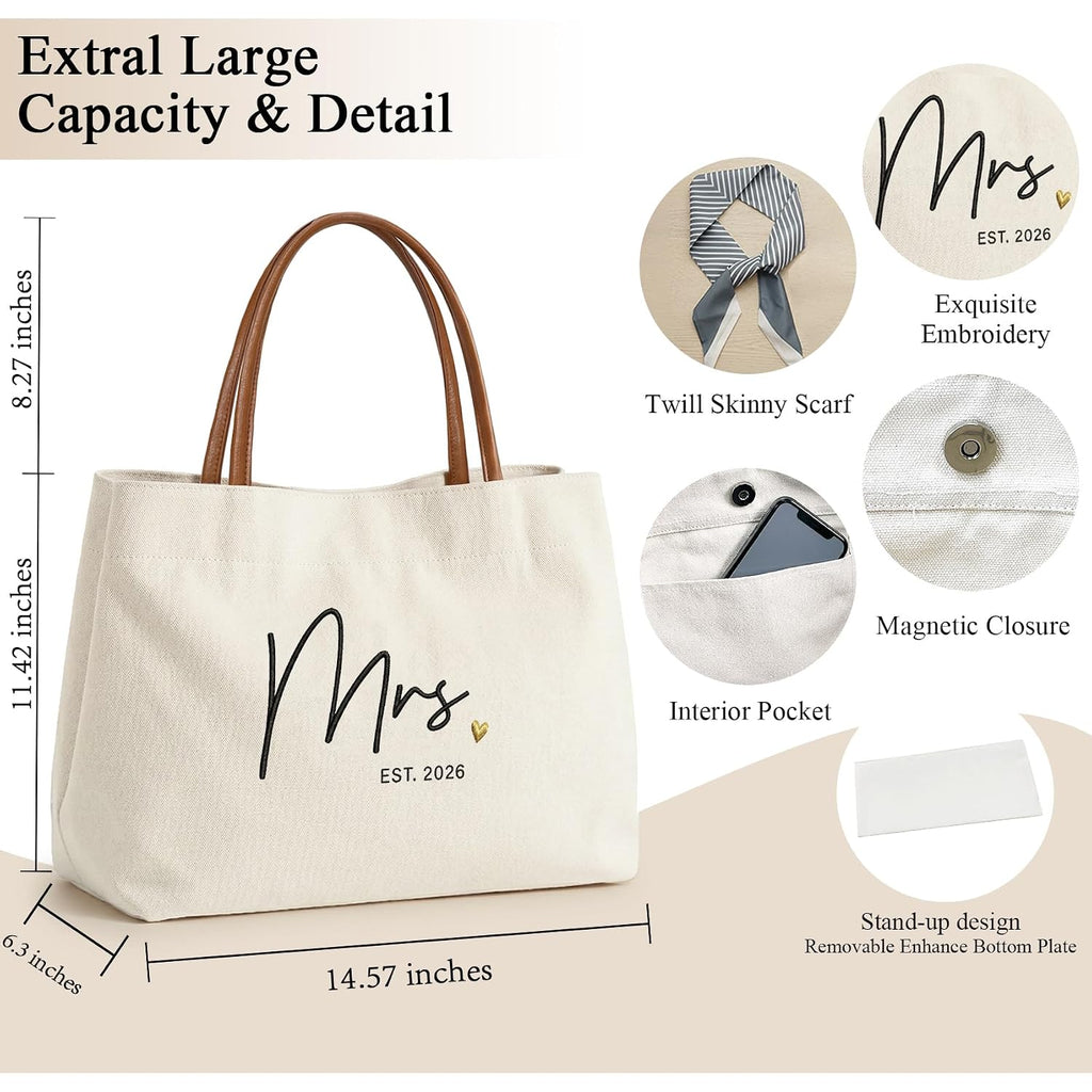 Bride Tote Bag, Embroidered Canvas Wedding Essential Tote, Bridal Shower Engagement Bachelorette Beach Bag