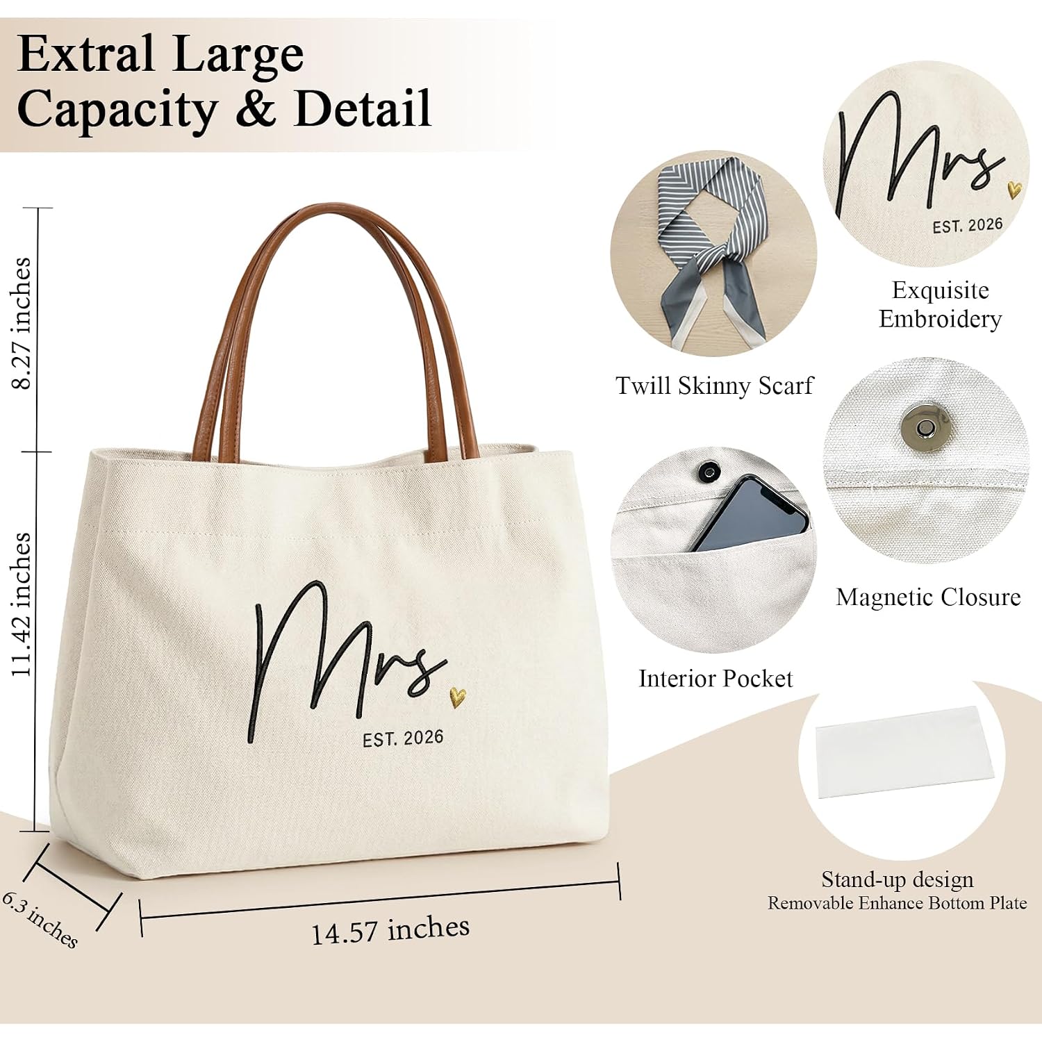 Bride Tote Bag, Embroidered Canvas Wedding Essential Tote, Bridal Shower Engagement Bachelorette Beach Bag