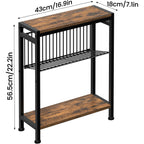 Small Side Table For Small Space, 3-Tier Narrow End Table With Magazine Holder,Slim Nightstand, Skinny Snack Couch Table In Living Room, Bedroom Study And Balcony (Rustic Brown &Black)