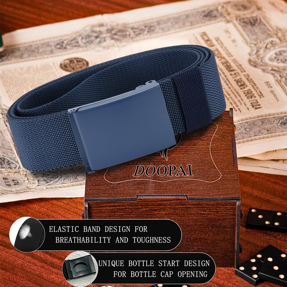 Canvas Web Belt With Stretch Flexibility, Elastic Belt Fit, Top Military Buckle - Adjustable, Cut To Fit