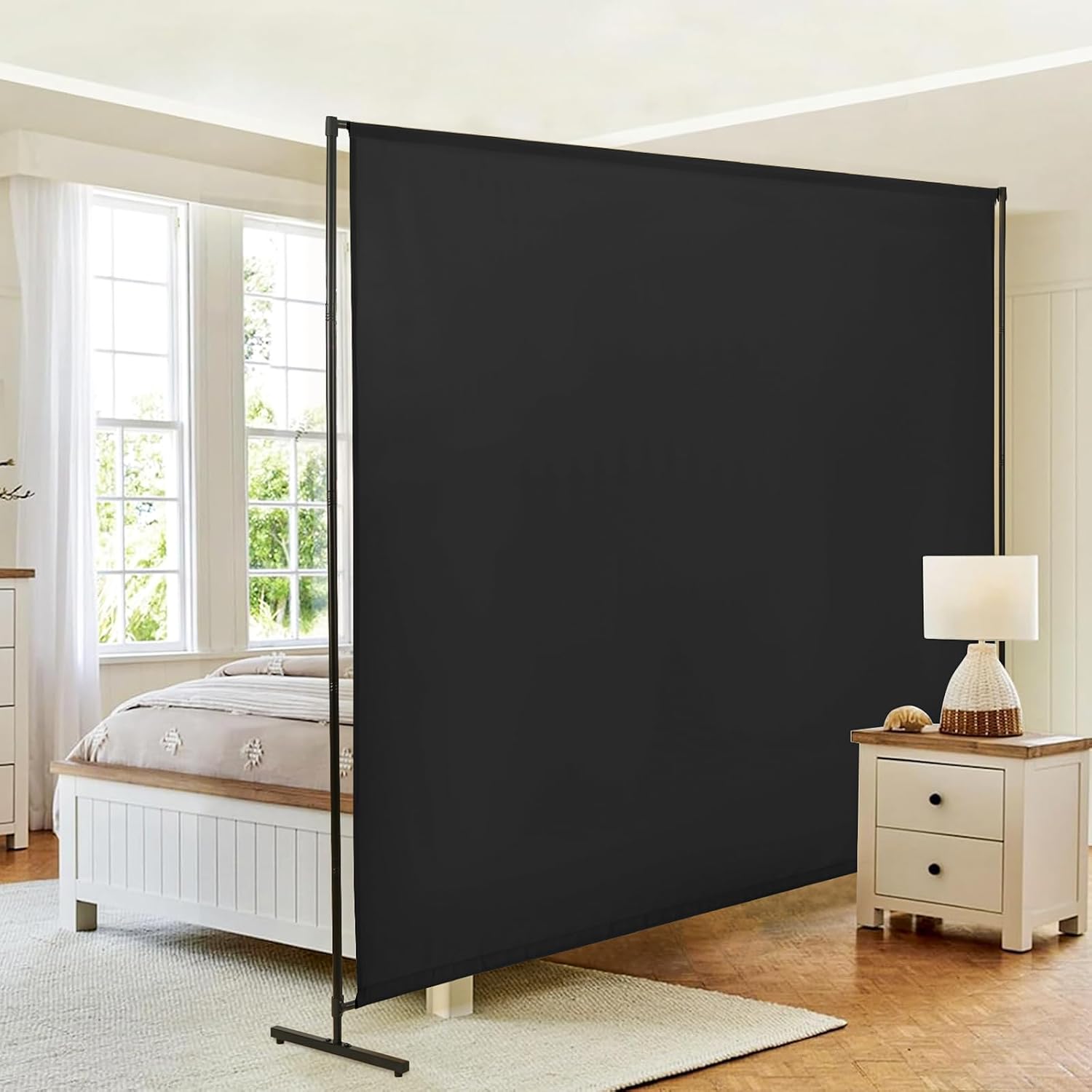 Room Divider Single Panel, 71''W X 71''H Height Adjustable Large Room Divider Panel For Office, Fabric Portable Privacy Screen Wall Divider For Room Separation, Black Freestanding Partition Separators