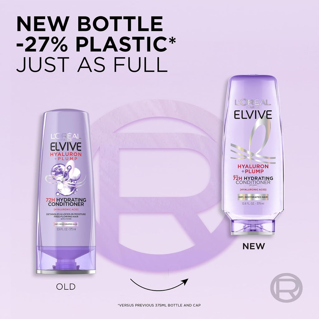 L'Oreal Paris Elvive Hyaluron Plump Hydrating Conditioner For Dehydrated, Dry Hair Infused With Hyaluronic Acid Care Complex, Paraben-Free, 12.6 Fl Oz