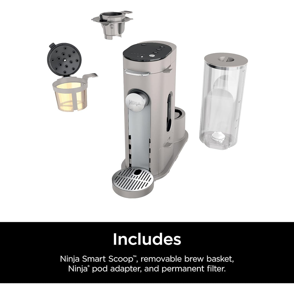 Ninja Pods & Grounds Single-Serve Coffee Maker, K-Cup Pod Compatible, Brews Grounds, Compact Design, 56-oz. Reservoir, 6-oz. Cup to 24-oz. Travel Mug Brew Sizes, Iced Coffee Maker, Stone, PB041ST