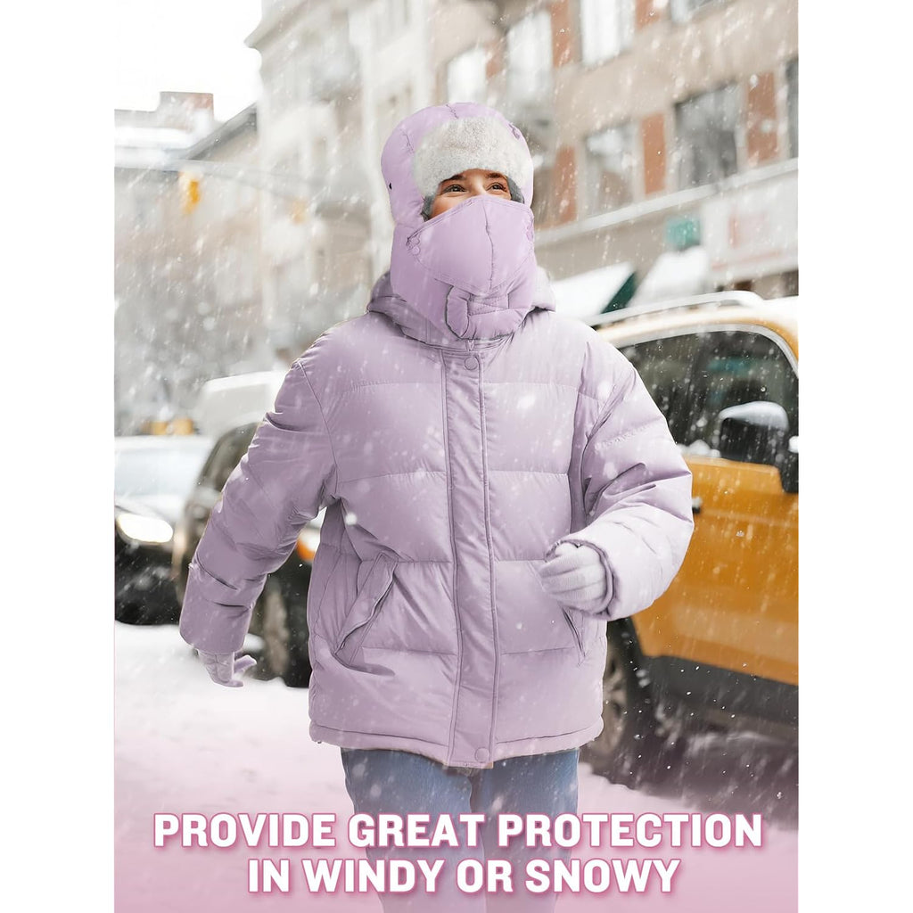 Winter Trapper Hat for Women - Windproof & Waterproof Hat with Removable Mask Goggles Ear Flaps, Purple