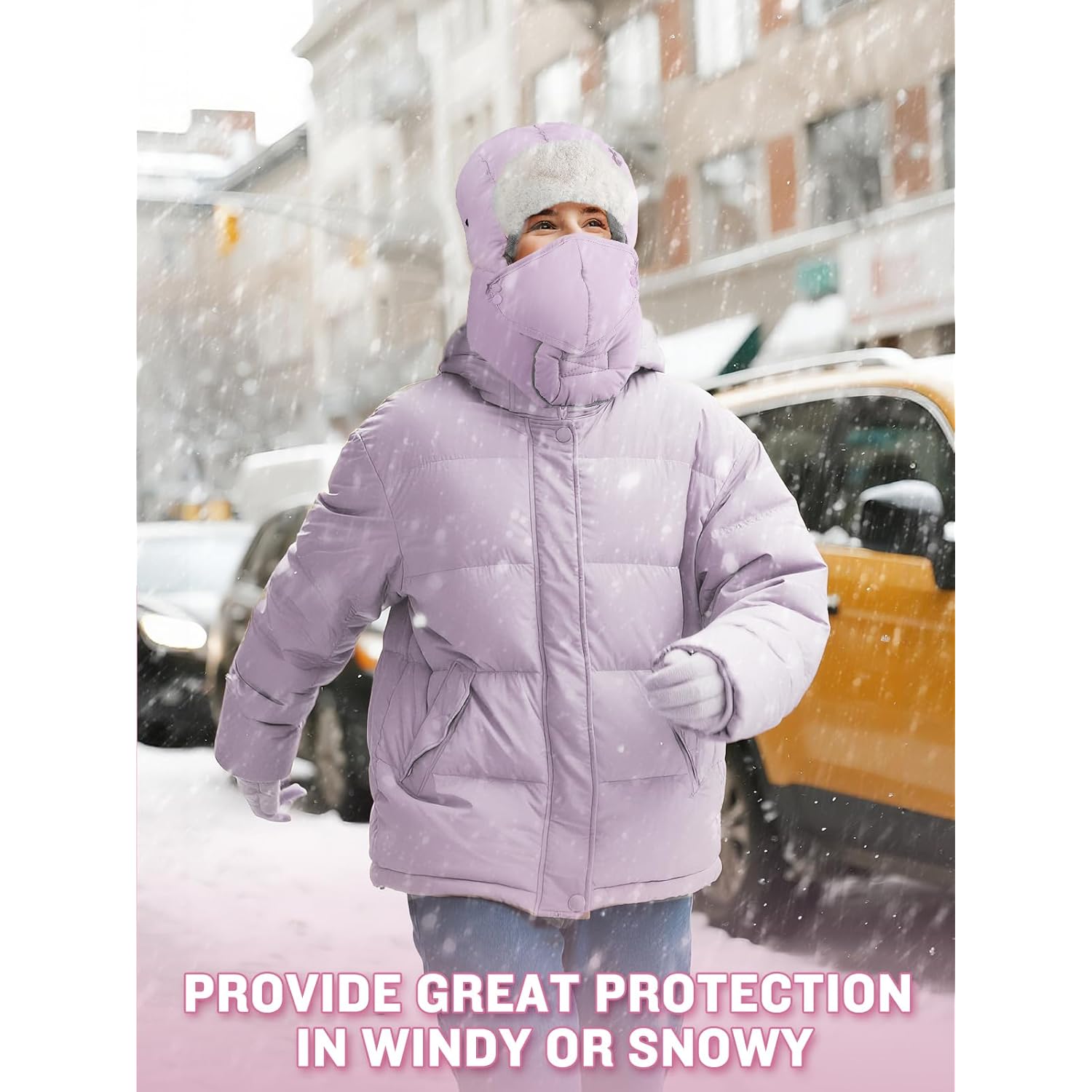 Winter Trapper Hat for Women - Windproof & Waterproof Hat with Removable Mask Goggles Ear Flaps, Purple