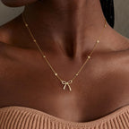 Thaivor Mothers Day Gifts - Necklace for Women Dainty Bow Necklace 14K Gold Plated Cute Choker Small Pendant Charm Necklaces Teen Gift Trendy Stuff Personalized Jewelry Gifts