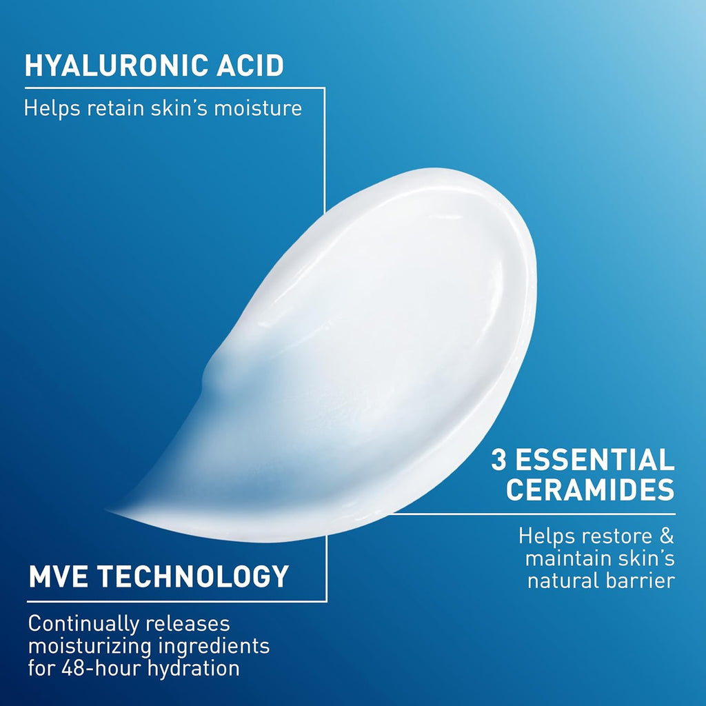 CeraVe Moisturizing Cream, Body and Face Moisturizer for Dry Skin, Body Cream with Hyaluronic Acid and Ceramides, Daily Moisturizer, Oil-Free, Fragrance Free, Non-Comedogenic, 19 Ounce