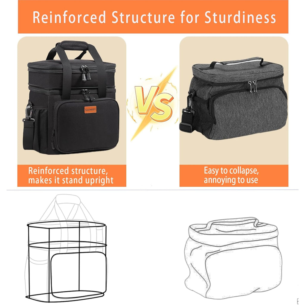 GLENKEY Expandable Lunch Box Cooler Bag - Insulated Soft Lunch Bag for Men Women - Large Lunchbox for Adults Work Camping Outdoor Travel Black 16L