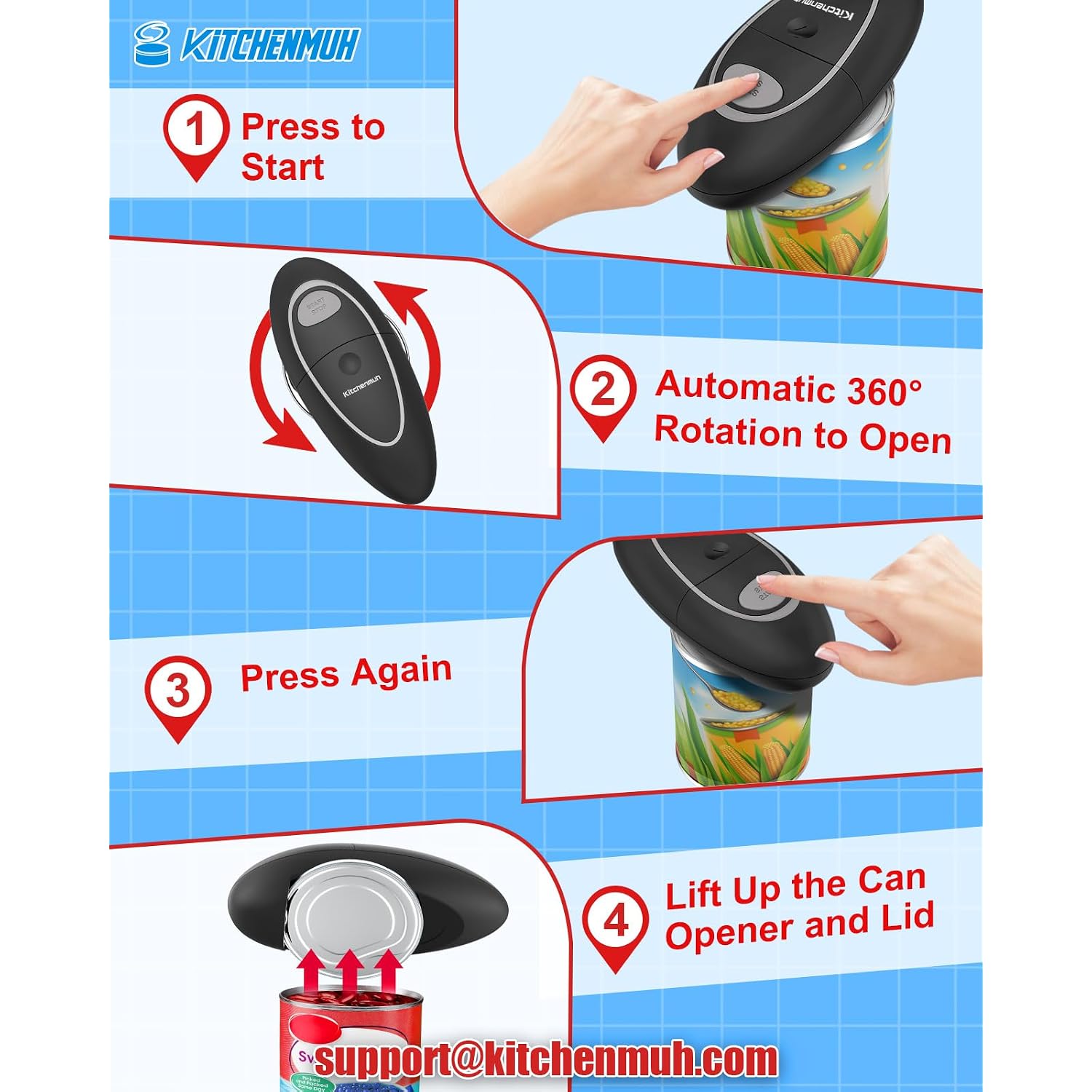 One Touch Electric Can Opener Fits All Can Sizes For Seniors With Arthritis, Battery Operated Can Opener With Smooth Edge, Food Safe Kitchen Gadgets Automatic Can Opener For Kitchen